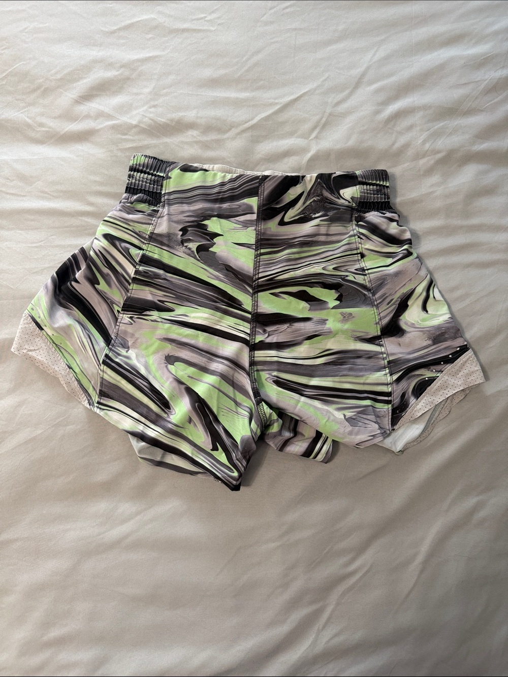 lululemon athletica Neon Green & Black Marble-Print Athletic Shorts